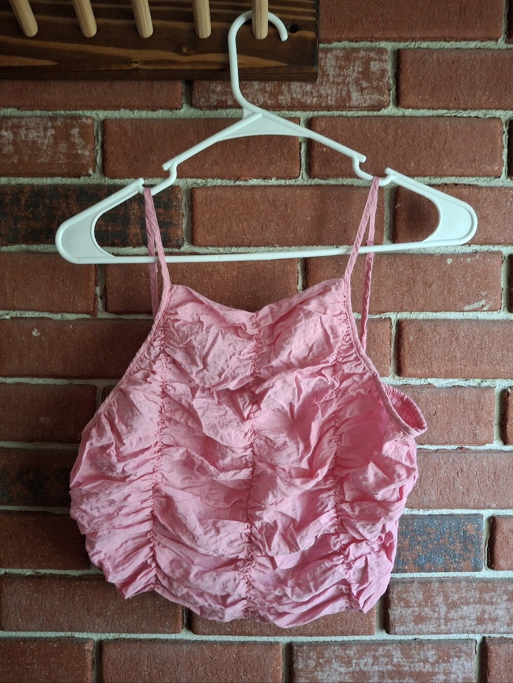 Zara Pink Ruched Spaghetti-Strap Crop Top